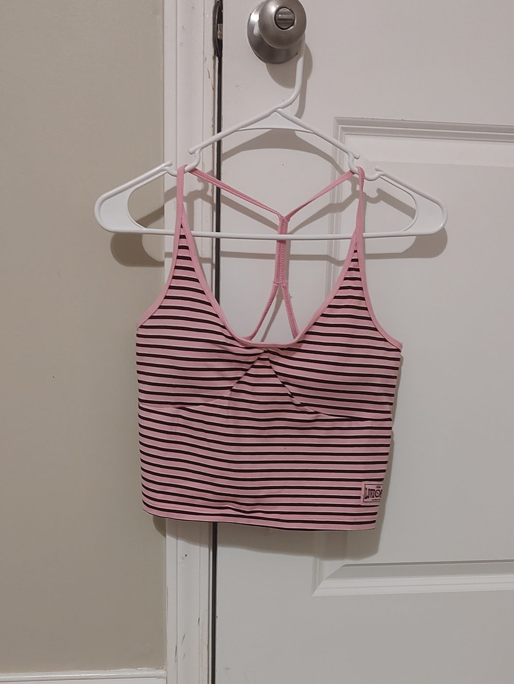 PINK Victoria's Secret Pink and Black Striped Cropped T-Back Bralette Bra Tank